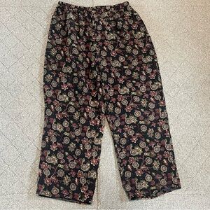 Anna and Frank Silk Pants Womens 1X Floral Pull On Lined Elastic Waist